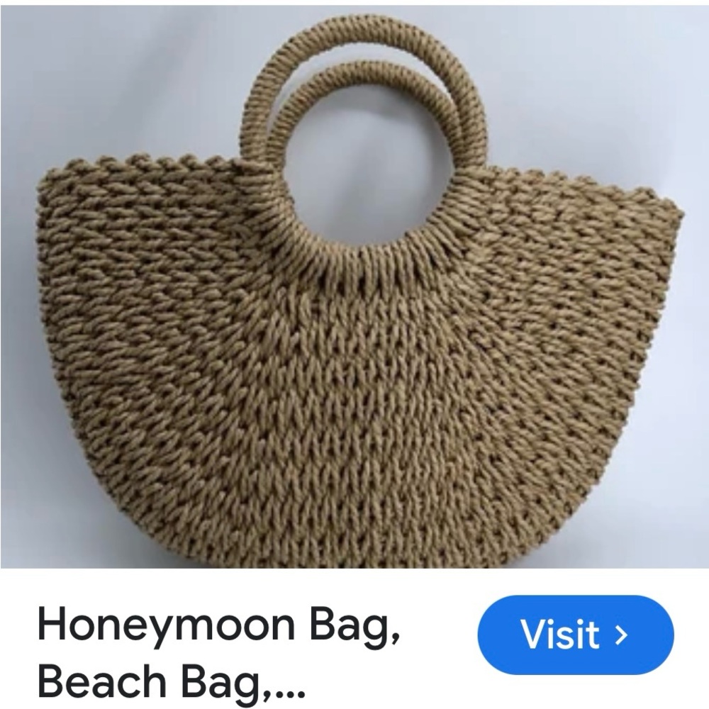 Tan Woven Tote Bag with Round Handles - Picture 3 of 5